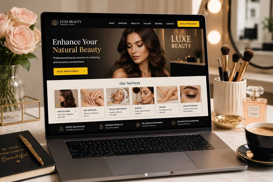 Modern beauty salon website with online booking